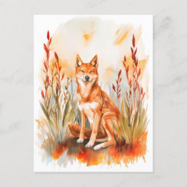 Wasserfarbe Dingo im Gras Postkarte
