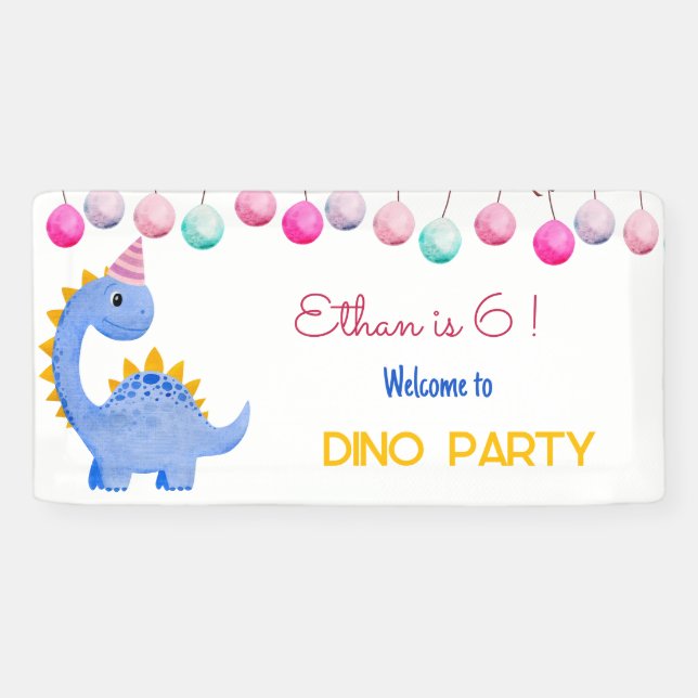 Wasserfarbe Dino Party Kindergeburtstag Banner (Horizontal)