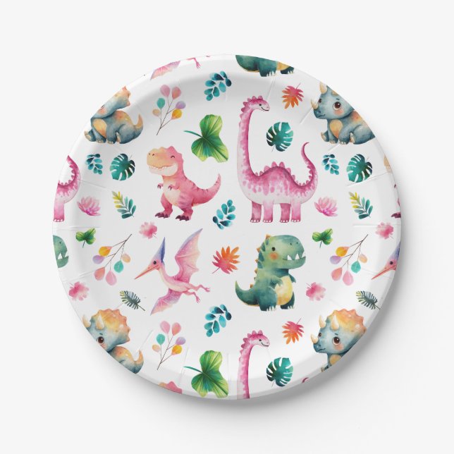 Wasserfarbe Dinosaur Dig Fossil Dino Muster Niedli Pappteller (Vorderseite)