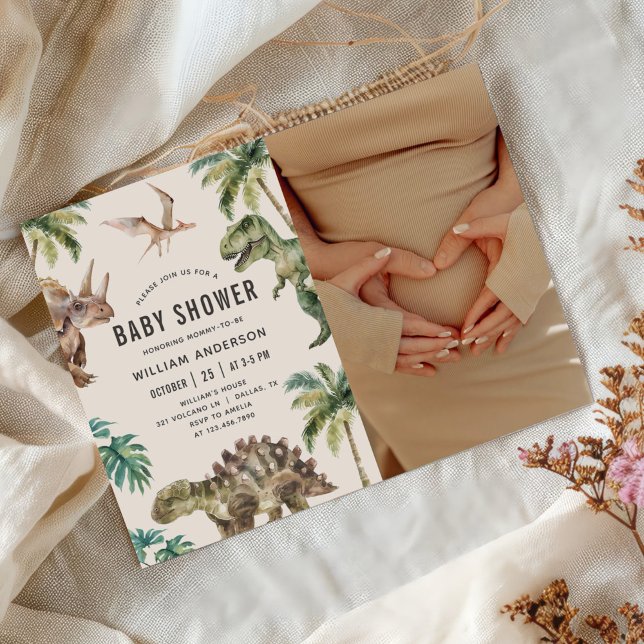 Wasserfarbe Dinosaur Kinderdusche Foto Einladung (Von Creator hochgeladen)