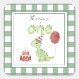 Wasserfarbe Dinosaurier 1. Geburtstag Quadratischer Aufkleber