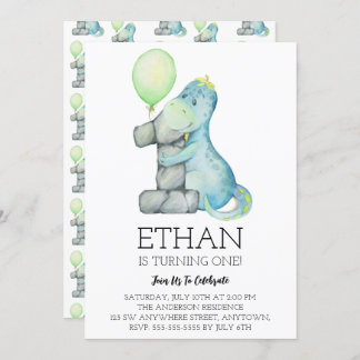 Wasserfarbe Dinosaurier 1. Geburtstags-Party Einla Einladung