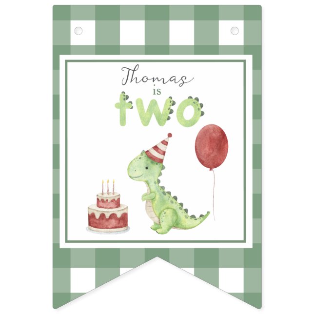 Wasserfarbe Dinosaurier 2. Geburtstag Wimpelkette (Erste Fahne)
