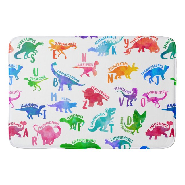 Wasserfarbe Dinosaurier Alphabet Farbenfroh Dino K Badematte (Vorderseite)