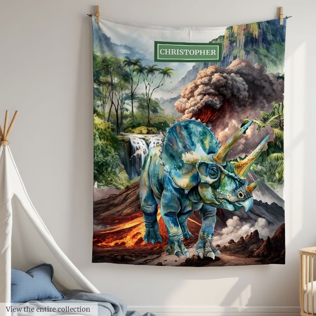 Wasserfarbe Dinosaurier Blanket Personalisiert Boy Fleecedecke (Watercolor Dinosaur Blanket Personalized for Boys Gift)