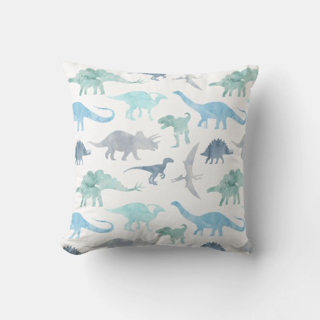 Wasserfarbe Dinosaurier Blau Grün Kissen (Vorderseite)