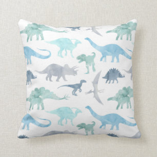 Wasserfarbe Dinosaurier Blau Grün Kissen