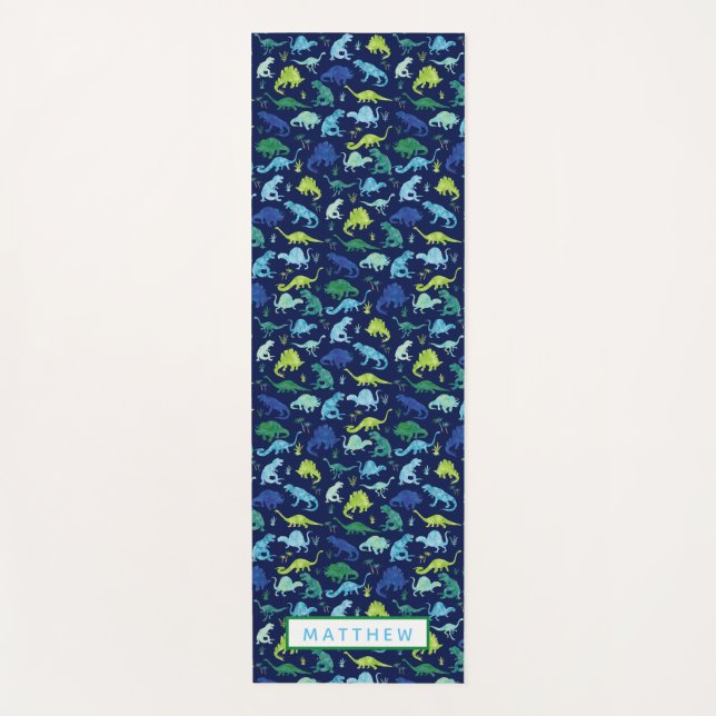 Wasserfarbe Dinosaurier Muster Blau Grüne Kinder Yogamatte (Vorderseite)