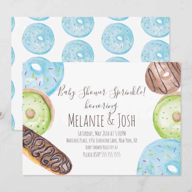 Wasserfarbe Donut Babydusche Sprinkle Sweet Einladung (Vorne/Hinten)