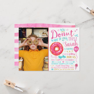 Wasserfarbe Donut Geburtstag Einladung mit Foto