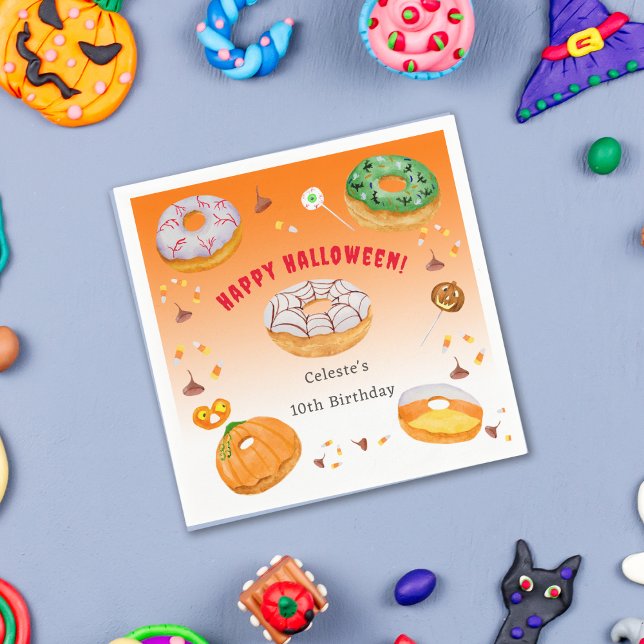 Wasserfarbe Donut leckeres Halloween Bonbon Danke Serviette (A fun watercolor Halloween napkin that you can personalize easily.)