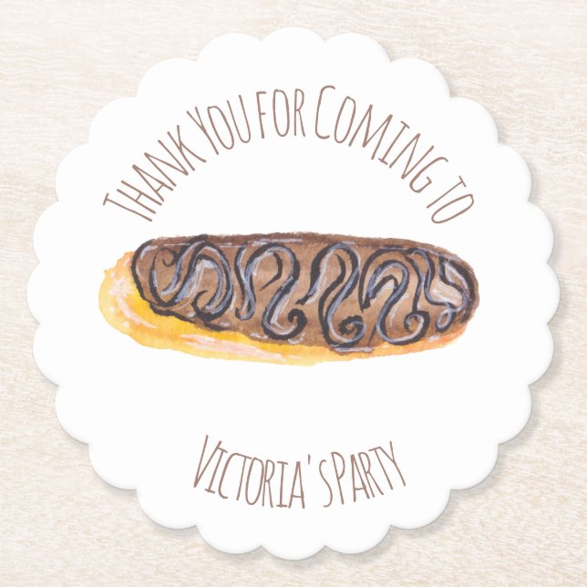 Wasserfarbe Donut Schokolade Hand Drawn Eclair Untersetzer (Vorderseite)