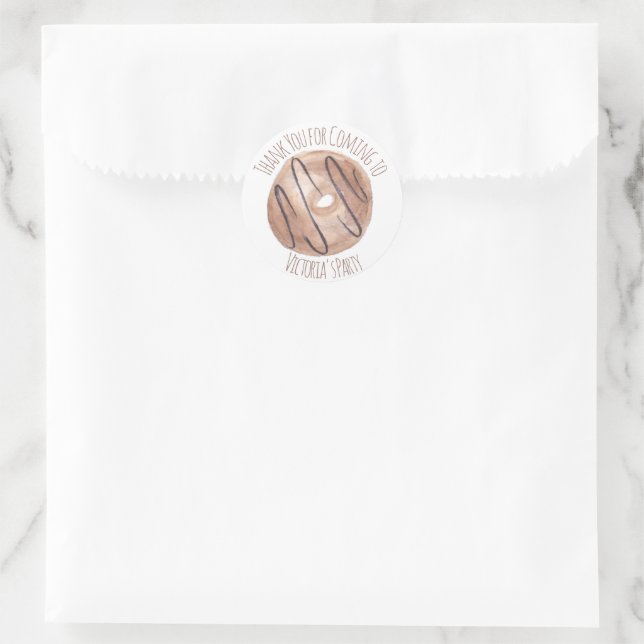 Wasserfarbe Donut Schokolade Wirbel Hand gezogen Runder Aufkleber (Tasche)