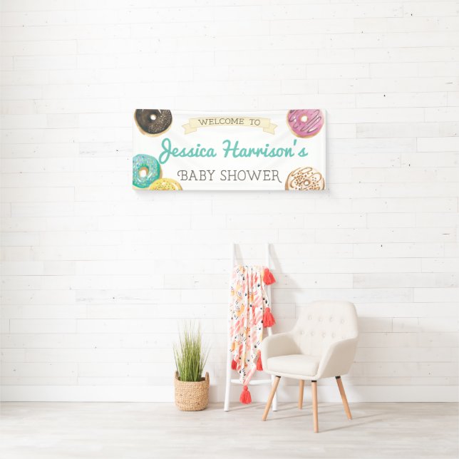 Wasserfarbe Donut Sweet Baby Dusche Willkommen Banner (Insitu)