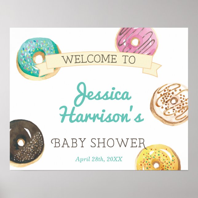 Wasserfarbe Donut Sweet Baby Dusche Willkommen Poster (Vorne)