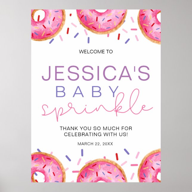 Wasserfarbe Donuts Baby Girl Sprinkle Dusche Poster (Vorne)