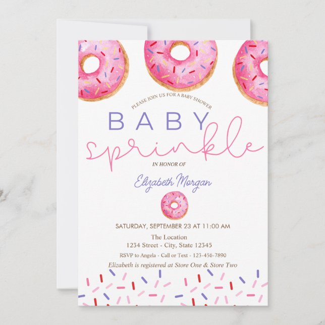 Wasserfarbe Donuts Baby Sprinkle Girl Babydusche Einladung (Vorderseite)