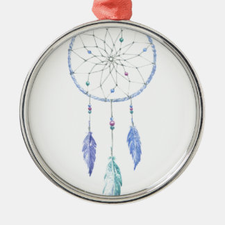 Wasserfarbe Dreamcatcher mit 3 Federn Silbernes Ornament