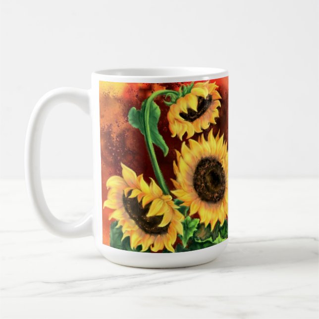 Wasserfarbe Drei Sonnenblumen Tasse Kaffee (Links)