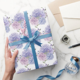 Wasserfarbe Dusty Blue & Lilac Hydrangeas Wedding Geschenkpapier