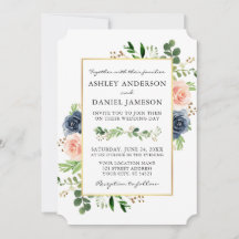 Wasserfarbe Dusty Blue Pink Roses Grüne Hochzeit