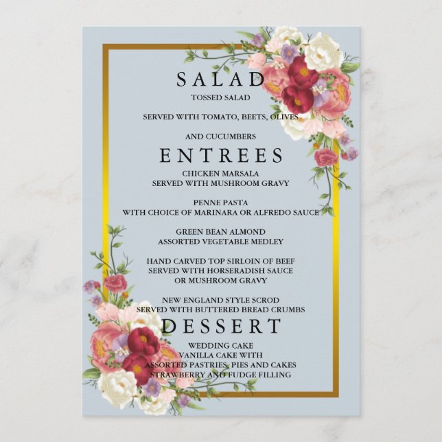 Wasserfarbe Dusty Gray Gold Blush Peach Hochzeit Menükarte (Vorderseite)