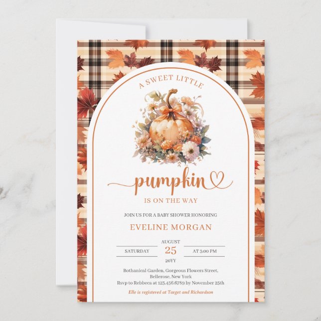 Wasserfarbe Ein kleines Kürbisfallen Blumenmädchen Einladung (Vorderseite)