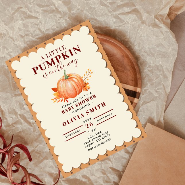 Wasserfarbe ein wenig Pumpkin Niedliche Fall Baby  Einladung (a Little Pumpkin Cute Fall Rustic Baby Shower Invitation)