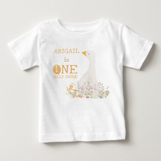 Wasserfarbe Eine Alberne Gänse Wildblume 1. Geburt Baby T-shirt (Vorderseite)