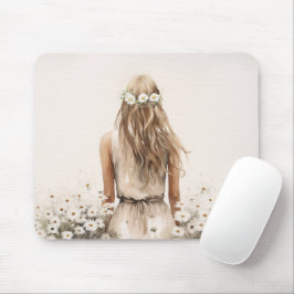 Wasserfarbe einer jungen Frau auf dem Sumpffeld Mousepad