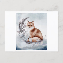 Wasserfarbe eines Fuchses mit einer Blume Postkarte
