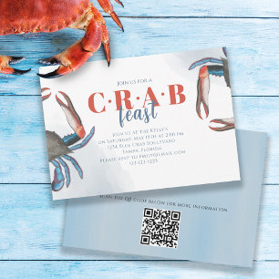 Wasserfarbe Einfache Blaue Krabben-Fest-Party QR-C Einladung