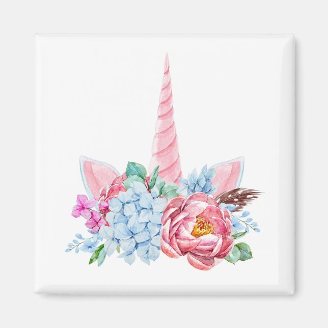 Wasserfarbe Einhorn Blumenkrone Magnet (Vorne)