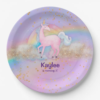 Wasserfarbe Einhorn Holographisch Pappteller