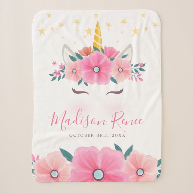 Wasserfarbe Einhorngesicht Blumenstrauß Baby Sherpadecke (Vorderseite)
