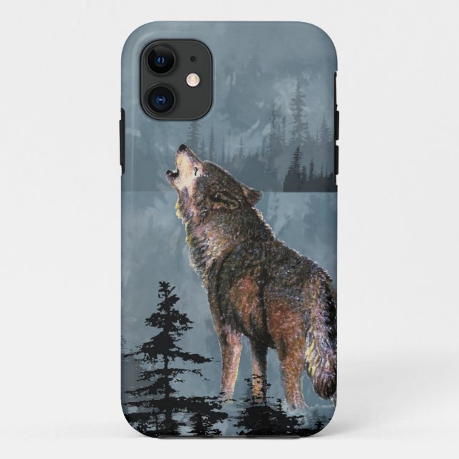 Wasserfarbe Einsame Wolf Howling über den See Case-Mate iPhone Hülle (Rückseite)