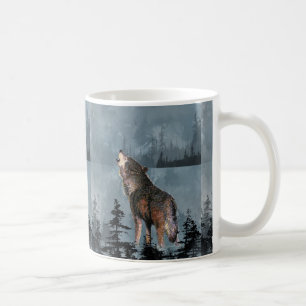 Wasserfarbe Einsame Wolf Howling über den See Kaffeetasse