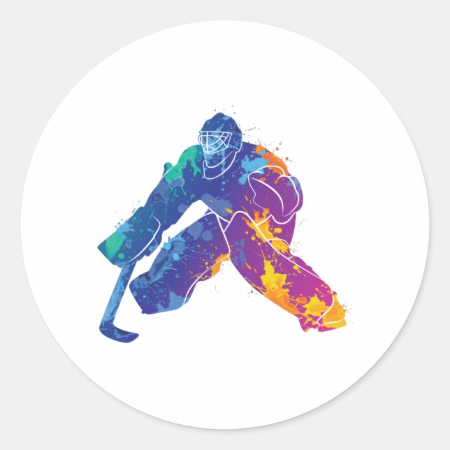 Wasserfarbe Eishockey Goalie Runder Aufkleber (Vorderseite)