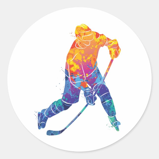 Wasserfarbe Eishockey Runder Aufkleber (Vorderseite)