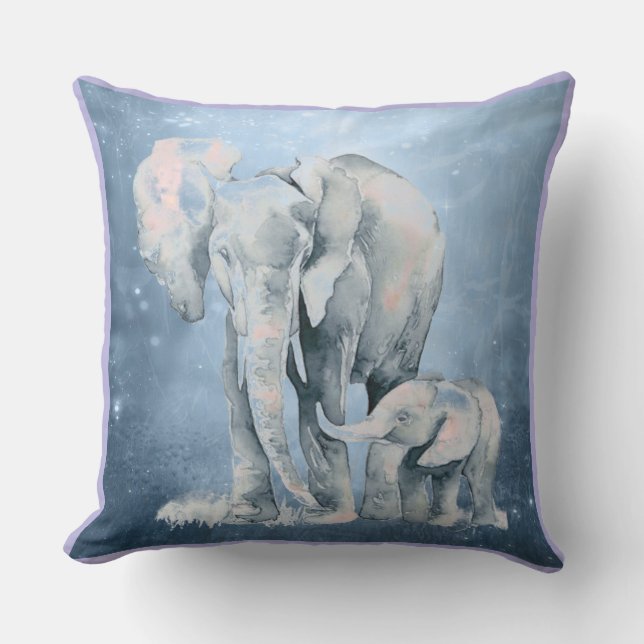 Wasserfarbe Elefant & Baby Wildlife Tierart Kissen (Vorderseite)