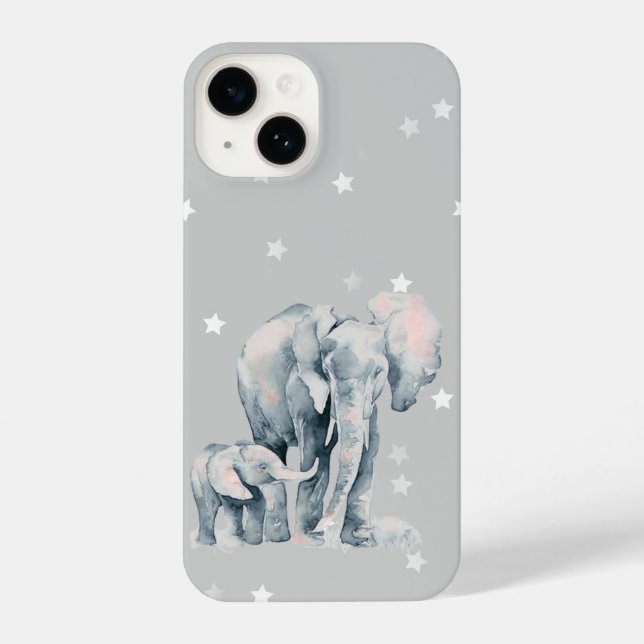 Wasserfarbe Elefant & Calf Baby Animal Wildlife iPhone 14 Hülle (Rückseite)