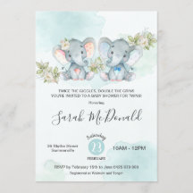 Wasserfarbe Elefant Twins Boy Girl Babydusche