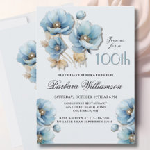 Wasserfarbe Elegant Blue Gold Floral 100. Geburtst