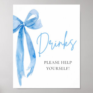 Wasserfarbe Elegant Dusty Blue Bow Drinks signiere Poster