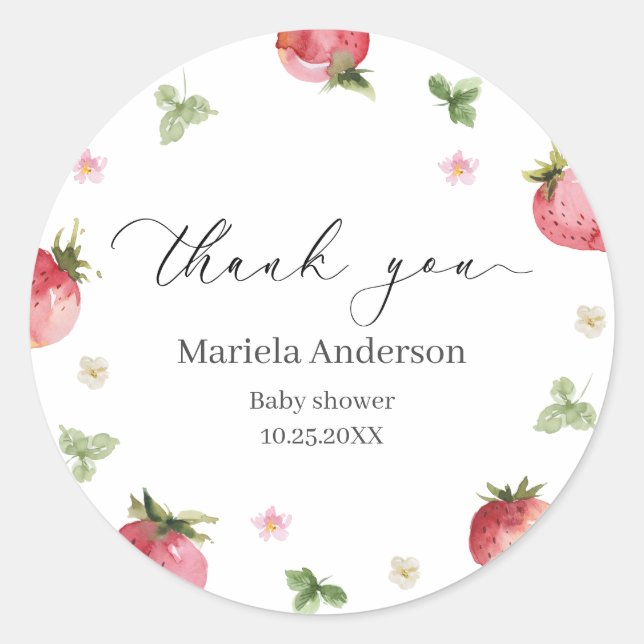 Wasserfarbe Elegant Erdbeere Berry Sweet BSticker Runder Aufkleber (Vorderseite)
