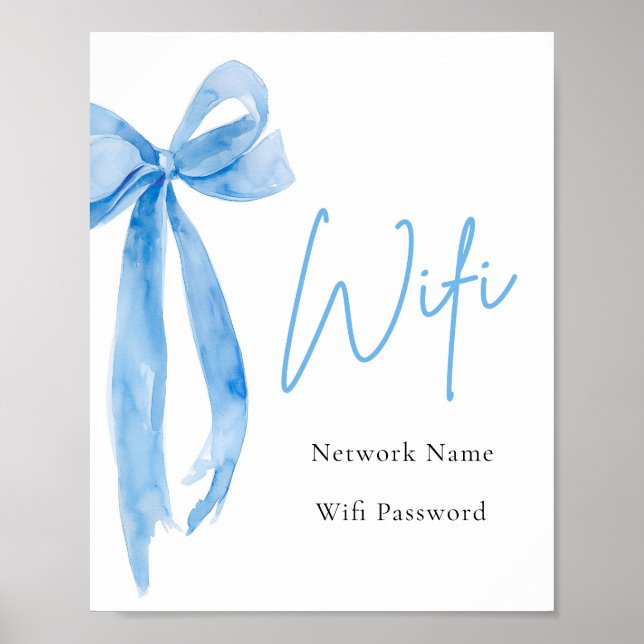 Wasserfarbe Elegant Modernes Dusty Blue Bow Wifi Z Poster (Vorne)