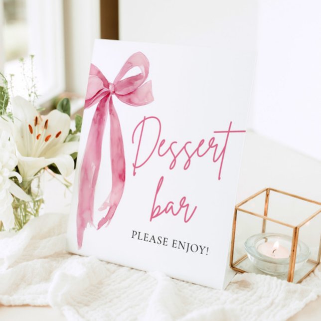 Wasserfarbe Elegant Rosa Rosa Bow Dessert Bar Zeic Sockelschild (Watercolor Elegant Blush Pink Bow Dessert Bar Sign)