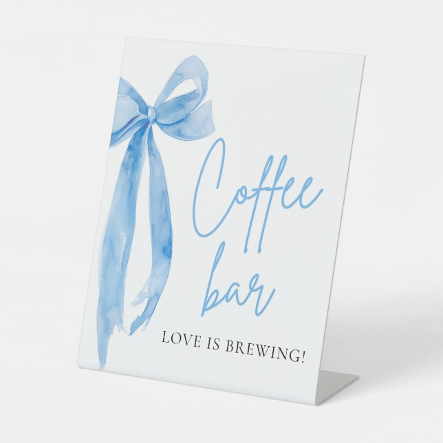 Wasserfarbe Elegante Dusty Blue Bow Bar Zeichen Sockelschild (Vorderseite)