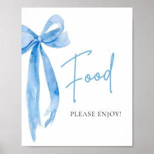 Wasserfarbe Elegante Dusty Blue Bow Food Sign Poster