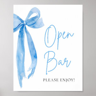 Wasserfarbe Elegante Dusty Blue Bow Open Bar Sign Poster